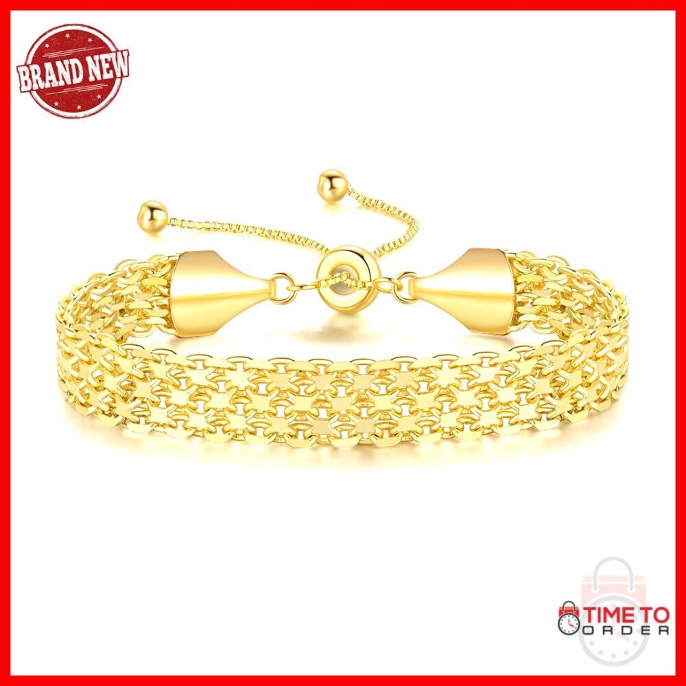 14K Gold Plated Bracelet Stack Chunky Delicate Tapestry Elegant Dainty Women